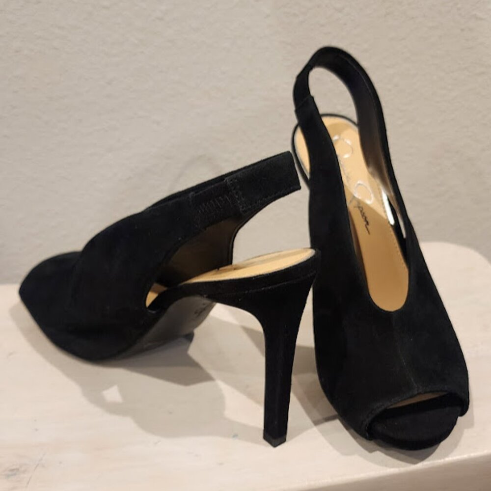 Jessica Simpson JP Asilla black suede platform pump shoes, size 9 1/2 M